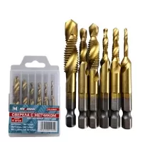 Сверла с метчиком HSS 6 предметов, М 3-М 10, шестигранный хвостовик, "MAXIMUM" MX 15609